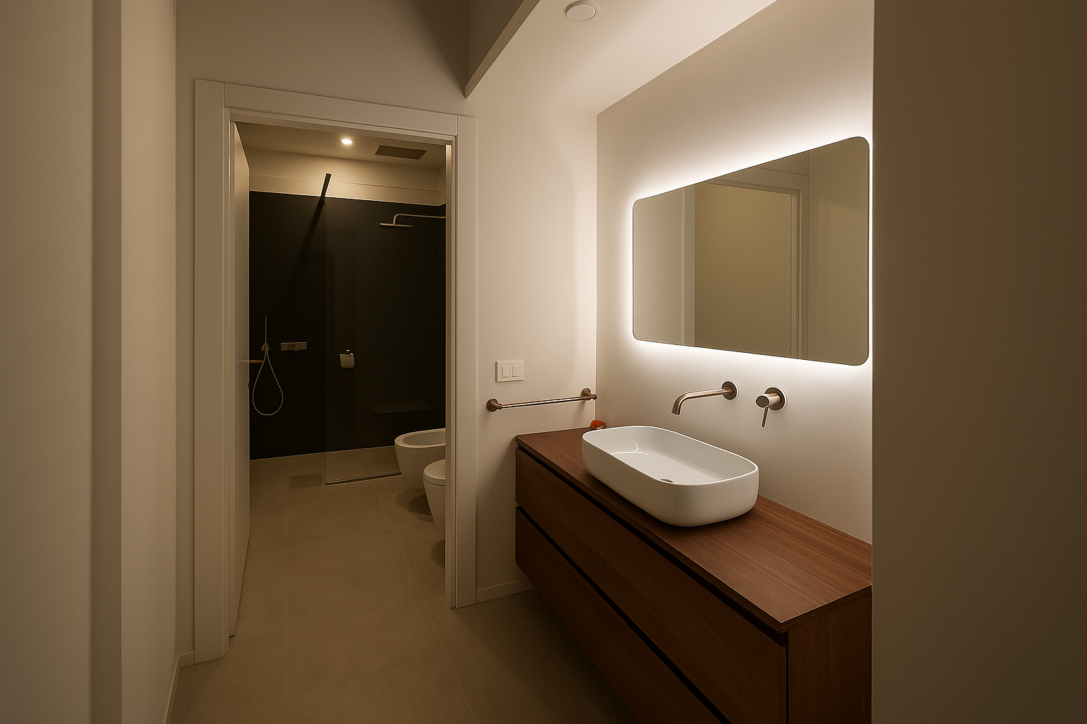 Bagno di Secret Courtyard Milano completamente ristrutturato con finiture di design